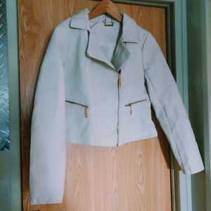 EUC JouJou Ivory Juniors Crop Moto Jacket Gold Har